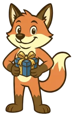 Wash Fox mascot holding a gift